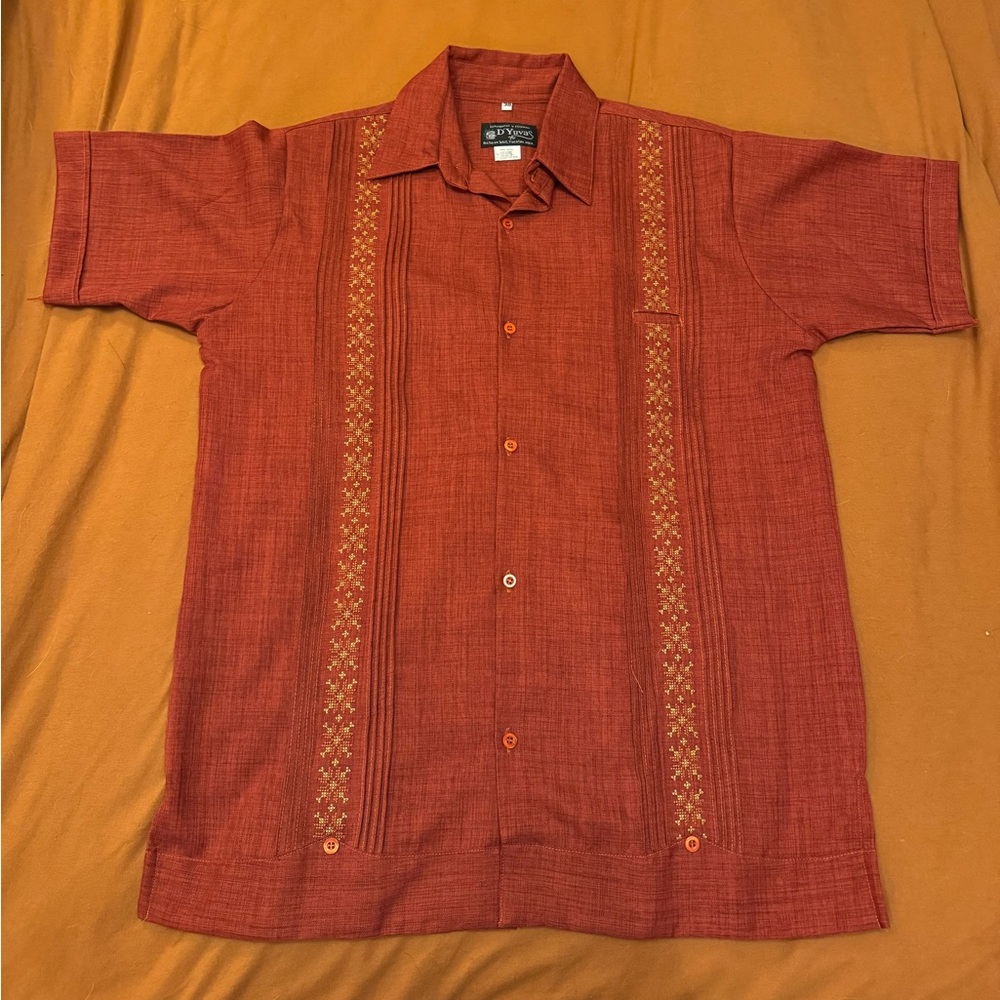 Men's Red/Orange Short Sleeve Collared Shirt